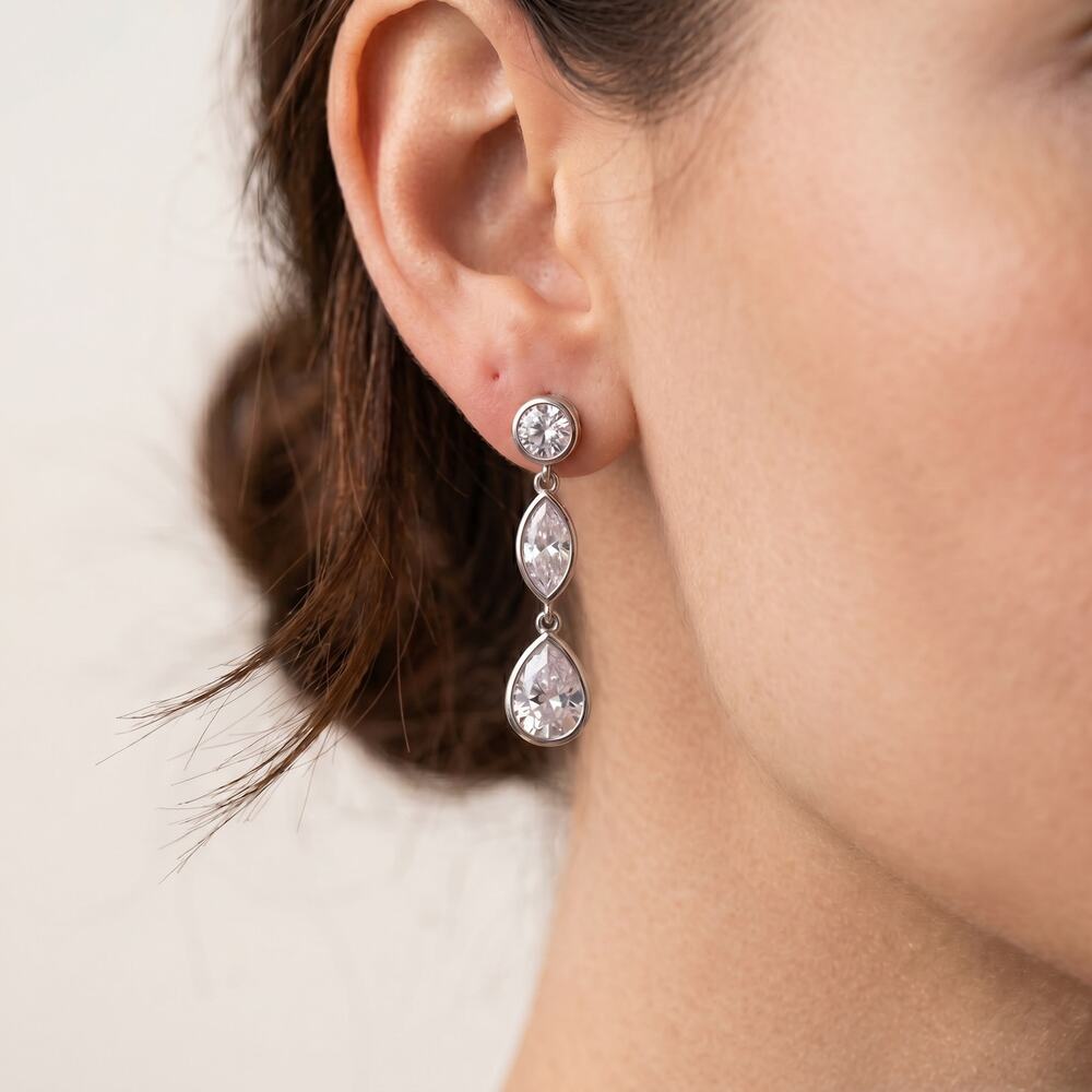 Givenchy Cubic Zirconia Drop Earrings Silver Tone NWT